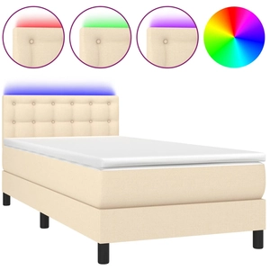 vidaXL Sommier à lattes de lit avec matelas LED Crème 90x200 cm Tissu pas cher
