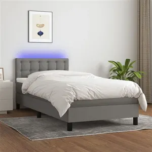 vidaXL Sommier à lattes de lit avec matelas et LED Gris foncé 90x200cm pas cher