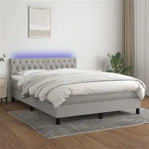 vidaXL Sommier à lattes de lit et matelas et LED Gris clair 140x190 cm pas cher