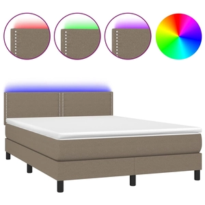 vidaXL Sommier à lattes de lit avec matelas LED Taupe 140x190 cm Tissu pas cher