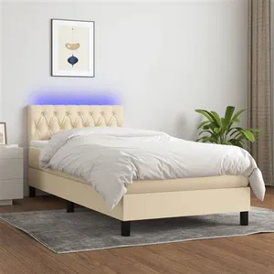 vidaXL Sommier à lattes de lit avec matelas LED Crème 100x200 cm Tissu pas cher
