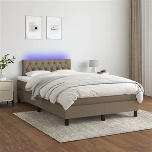 vidaXL Sommier à lattes de lit avec matelas LED Taupe 120x200 cm Tissu pas cher