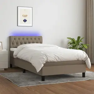 vidaXL Sommier à lattes de lit avec matelas LED Taupe 90x190 cm Tissu pas cher
