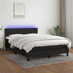 vidaXL Sommier à lattes de lit avec matelas LED Noir 140x190 cm Tissu pas cher
