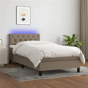 vidaXL Sommier à lattes de lit avec matelas LED Taupe 80x200 cm Tissu pas cher