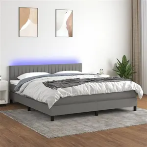 vidaXL Sommier à lattes de lit et matelas et LED Gris foncé 160x200 cm pas cher