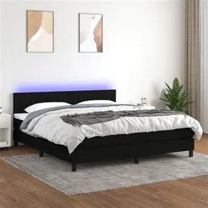 vidaXL Sommier à lattes de lit avec matelas LED Noir 180x200 cm Tissu pas cher