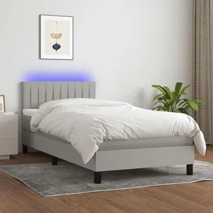 vidaXL Sommier à lattes de lit avec matelas et LED Gris clair 90x200cm pas cher