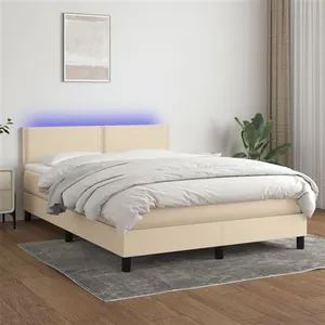 vidaXL Sommier à lattes de lit avec matelas LED Crème 140x190 cm Tissu pas cher