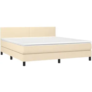vidaXL Sommier à lattes de lit avec matelas LED Crème 160x200 cm Tissu