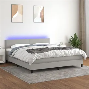 vidaXL Sommier à lattes de lit et matelas et LED Gris clair 180x200 cm pas cher