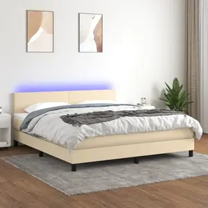 vidaXL Sommier à lattes de lit avec matelas LED Crème 180x200 cm Tissu pas cher