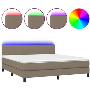 vidaXL Sommier à lattes de lit avec matelas LED Taupe 180x200 cm Tissu pas cher