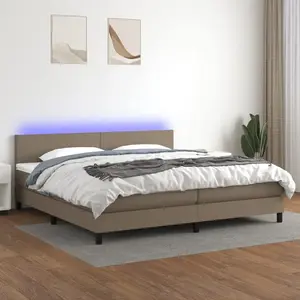 vidaXL Sommier à lattes de lit et matelas et LED Taupe 200x200cm Tissu pas cher