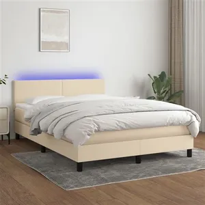 vidaXL Sommier à lattes de lit avec matelas LED Crème 140x190 cm Tissu pas cher