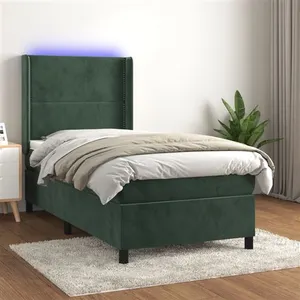 vidaXL Sommier à lattes de lit matelas et LED Vert foncé 100x200 cm pas cher