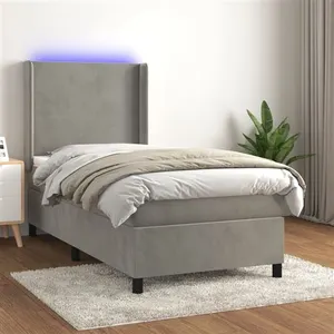 vidaXL Sommier à lattes de lit matelas et LED Gris clair 100x200 cm pas cher