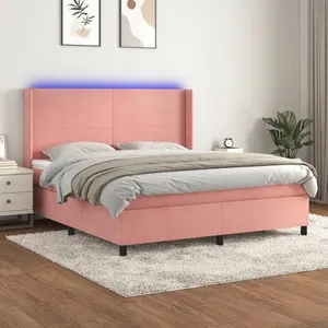 vidaXL Sommier à lattes de lit matelas et LED Rose 180x200 cm Velours pas cher