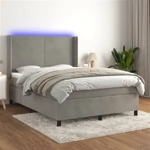 vidaXL Sommier à lattes de lit matelas et LED Gris clair 140x190 cm pas cher