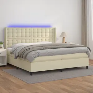 vidaXL Sommier à lattes de lit matelas LED Crème 200x200 cm Similicuir pas cher