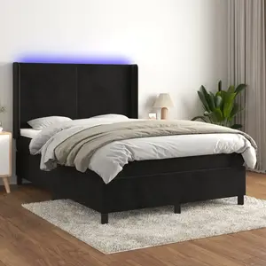 vidaXL Sommier à lattes de lit matelas et LED Noir 140x200 cm Velours pas cher
