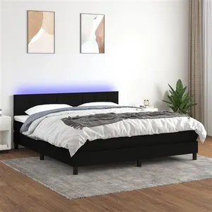 vidaXL Sommier à lattes de lit avec matelas LED Noir 160x200 cm Tissu pas cher