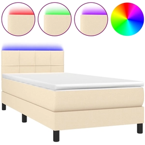 vidaXL Sommier à lattes de lit avec matelas LED Crème 140x190 cm Tissu pas cher