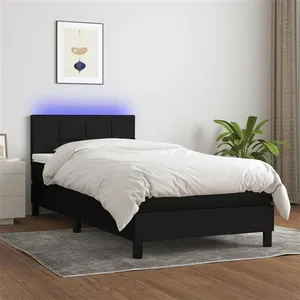 vidaXL Sommier à lattes de lit avec matelas et LED Noir 90x200cm Tissu pas cher