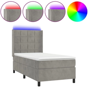 vidaXL Sommier à lattes de lit matelas LED Gris clair 90x190cm Velours pas cher