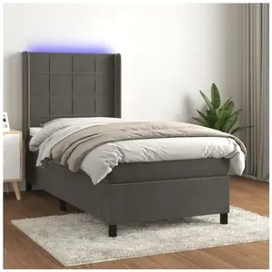 vidaXL Sommier à lattes de lit matelas et LED Gris foncé 100x200 cm pas cher