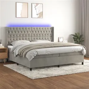 vidaXL Sommier à lattes de lit matelas et LED Gris clair 200x200 cm pas cher