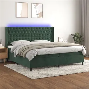 vidaXL Sommier à lattes de lit matelas et LED Vert foncé 200x200 cm pas cher