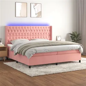 vidaXL Sommier à lattes de lit matelas et LED Rose 200x200 cm Velours pas cher