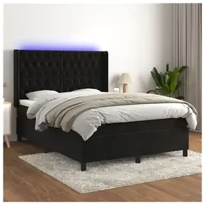 vidaXL Sommier à lattes de lit matelas et LED Noir 140x190 cm Velours pas cher