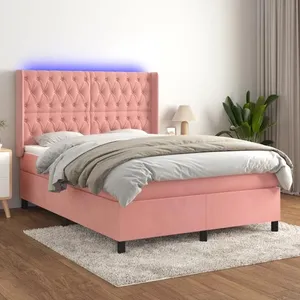 vidaXL Sommier à lattes de lit matelas et LED Rose 140x200 cm Velours pas cher