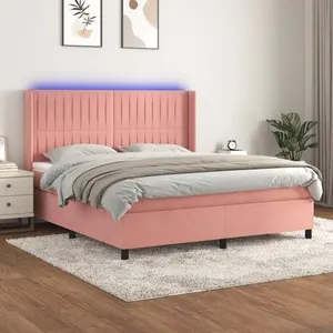 vidaXL Sommier à lattes de lit matelas et LED Rose 160x200 cm Velours pas cher