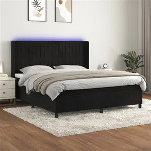vidaXL Sommier à lattes de lit matelas et LED Noir 180x200 cm Velours pas cher