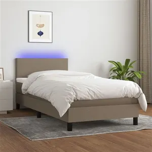 vidaXL Sommier à lattes de lit avec matelas LED Taupe 90x200 cm Tissu pas cher