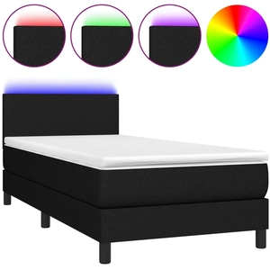 vidaXL Sommier à lattes de lit avec matelas et LED Noir 90x200cm Tissu pas cher