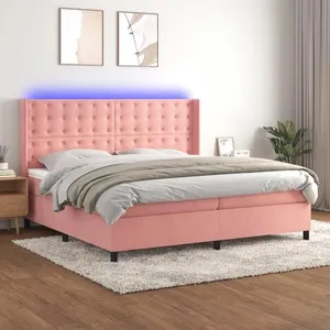 vidaXL Sommier à lattes de lit matelas et LED Rose 200x200 cm Velours pas cher