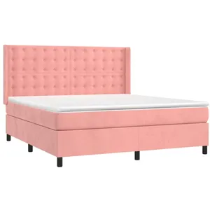 vidaXL Sommier à lattes de lit matelas et LED Rose 180x200 cm Velours pas cher