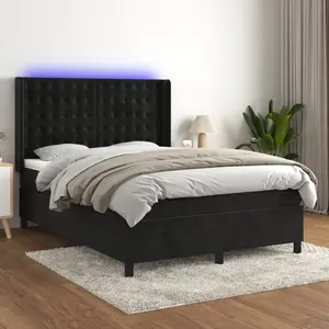 vidaXL Sommier à lattes de lit matelas et LED Noir 140x200 cm Velours pas cher