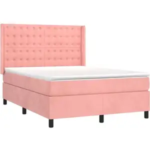 vidaXL Sommier à lattes de lit matelas et LED Rose 140x200 cm Velours pas cher
