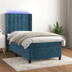 vidaXL Sommier à lattes de lit matelas et LED Bleu foncé 100x200 cm pas cher