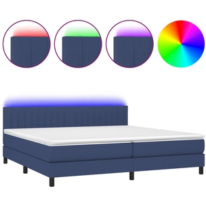 vidaXL Sommier à lattes de lit avec matelas et LED Bleu 80x200cm Tissu pas cher