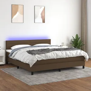 vidaXL Sommier à lattes de lit matelas et LED Marron foncé 180x200cm pas cher