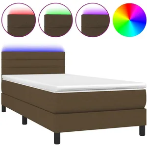 vidaXL Sommier à lattes de lit et matelas et LED Marron foncé 90x190cm pas cher