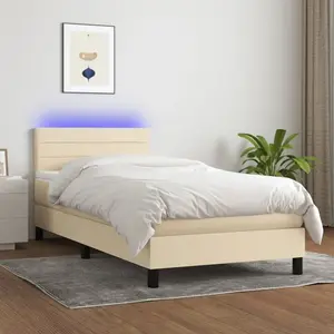vidaXL Sommier à lattes de lit avec matelas LED Crème 90x190 cm Tissu pas cher