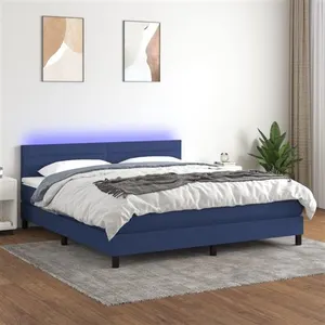 vidaXL Sommier à lattes de lit avec matelas LED Bleu 160x200 cm Tissu pas cher