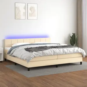 vidaXL Sommier à lattes de lit et matelas et LED Crème 200x200cm Tissu pas cher